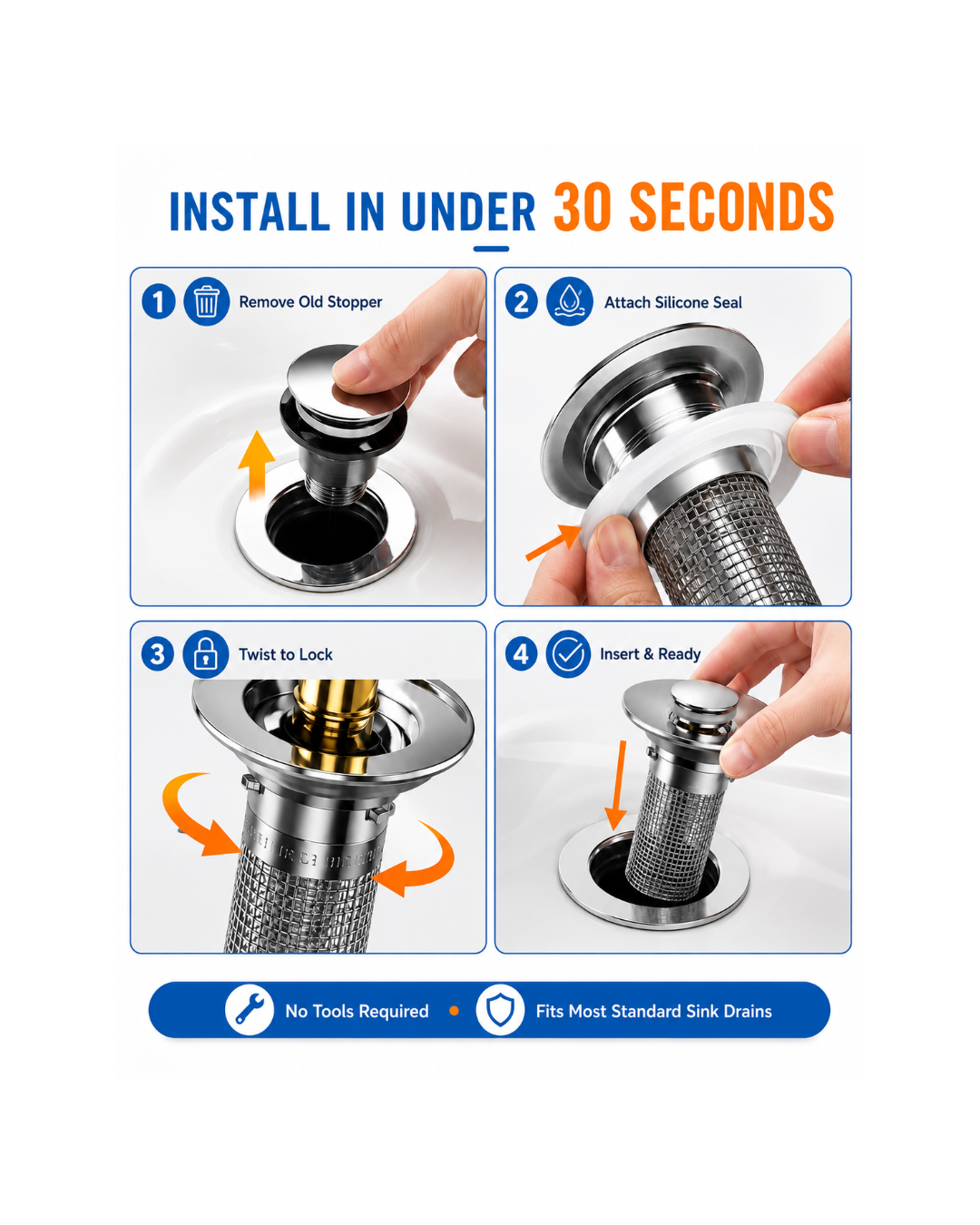 Anti-Clog Bathroom Sink Strainer/DrainGuard™