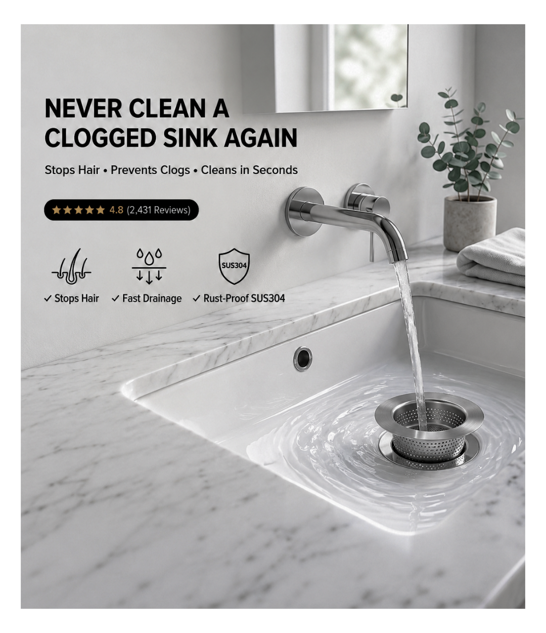 Anti-Clog Bathroom Sink Strainer/DrainGuard™